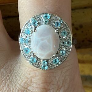 Natrolite Blue Apatite Sterling Silver Cocktail Ring Size 10